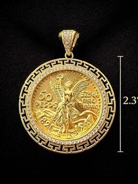 Mexican Centenario Coin 50 Pesos Gold Plated Cubic Zirconia Centenary